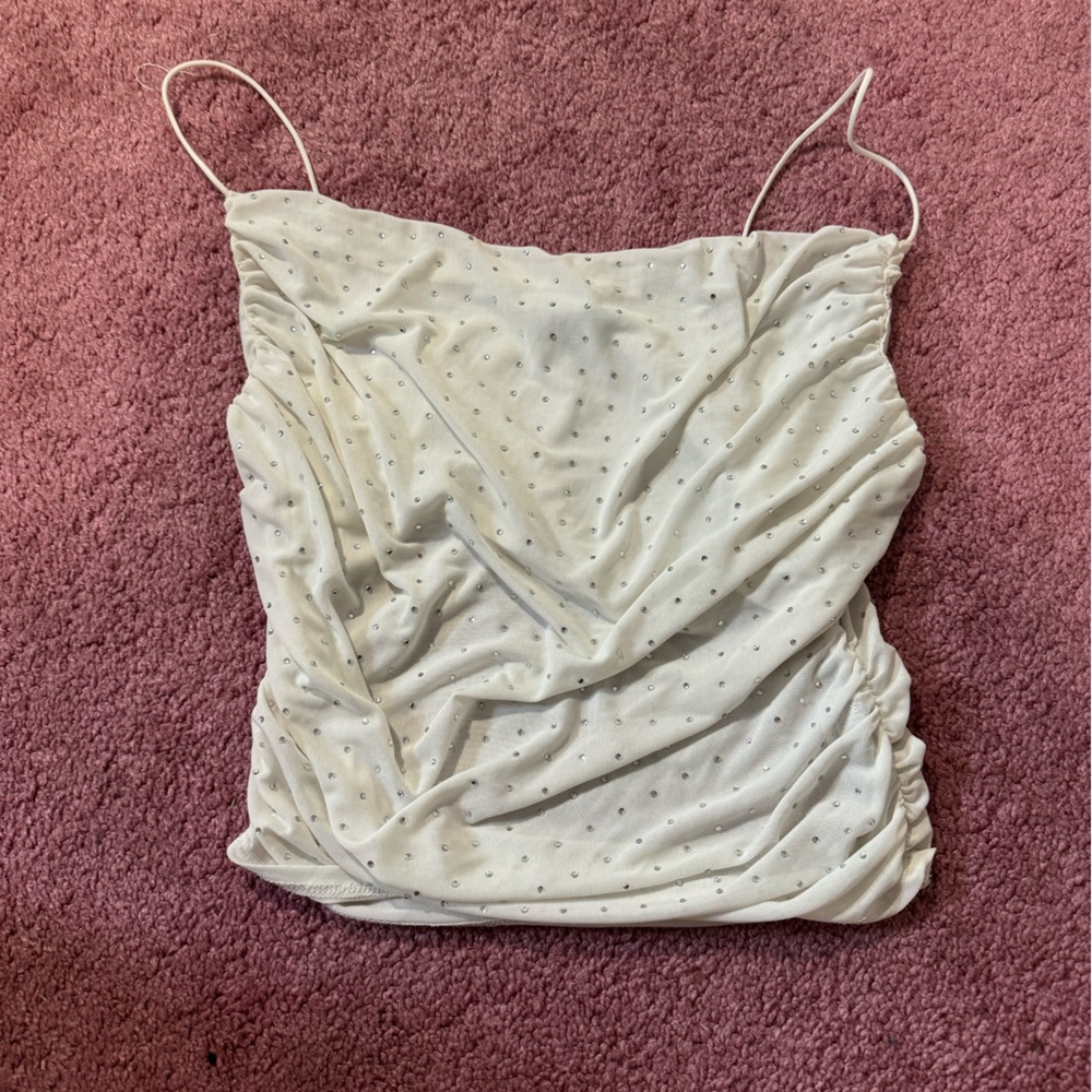 Forever 21 White Ruched Camisole Top